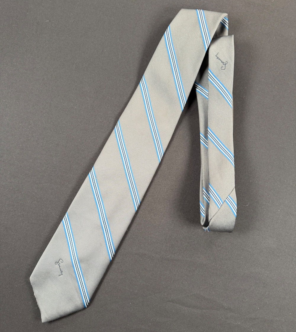 Givenchy Grey Neck Tie with Blue Stripes - Vintage!